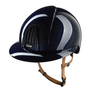 KEP Italia Casque d’équitation KEP Smart Nova Metal Polish – Visière Polo & Jugulaire Beige Bleu