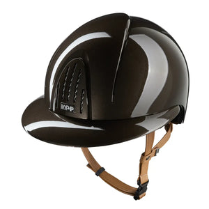 KEP Italia Casque d’équitation KEP Smart Nova Metal Polish – Visière Polo & Jugulaire Beige Marron