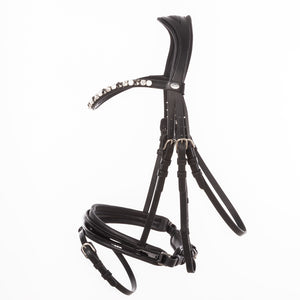 Filet de dressage Zora muserolle suédoise en cuir allemand — Noir/noir