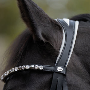Filet de dressage Zora muserolle suédoise en cuir allemand — Noir verni/blanc — vue 7
