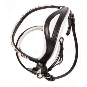 Filet de dressage Zora muserolle suédoise en cuir allemand — Noir verni/blanc — vue 2