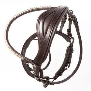 Filet de dressage Zora muserolle suédoise en cuir allemand — Marron/marron — vue 2