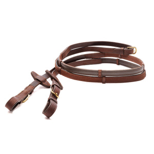 Rênes Softgrip, cuir huilé et dos caoutchouté, 16 mm, marron/laiton