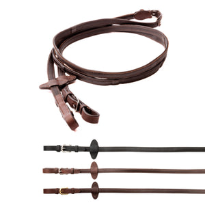 Rênes en cuir souple huilé, arrêtoirs intérieurs, 16 mm