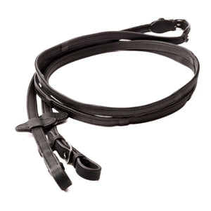 Rênes en cuir souple huilé, arrêtoirs intérieurs, 16 mm, noir/argenté