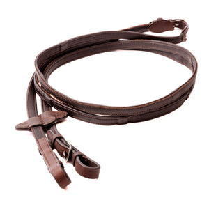 Rênes en cuir souple huilé, arrêtoirs intérieurs, 16 mm, marron/argenté