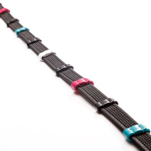 Rênes caoutchoutées Training à arrêtoirs de couleur, 16 mm, noir/rose-turquoise
