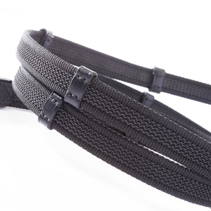 Rênes caoutchoutées à couture ronde, crochets de bride, 16 mm, noir