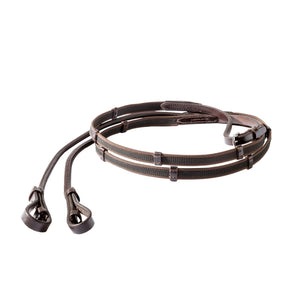 Rênes caoutchoutées à couture ronde, crochets de bride, 16 mm, marron