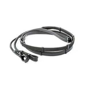 Rênes Softgrip à couture ronde, crochets de bride, 16 mm, noir