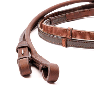 Rênes Softgrip à couture ronde, crochets de bride, 16 mm, marron