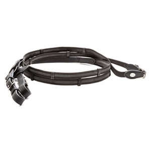 Rênes caoutchoutées en cuir huilé, 16 mm, 5 arrêtoirs, noir/argenté