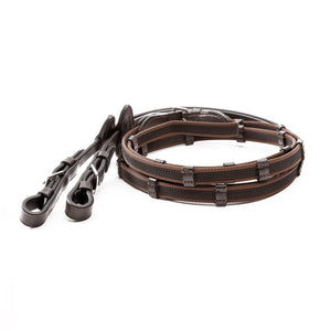 Rênes caoutchoutées à doubles arrêtoirs, 16 mm, 10 arrêtoirs, marron