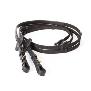 Rênes caoutchoutées Gold à bouclerie laiton, 16 mm, noir/or
