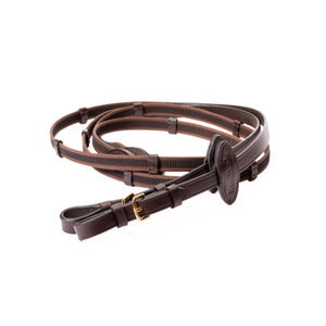 Rênes caoutchoutées Gold à bouclerie laiton, 16 mm, marron/or