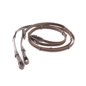 Rênes caoutchoutées à crochets de bride, 16 mm, 5 arrêtoirs, marron/argenté