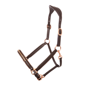 Licol en cuir Falka strass et liseré pailleté — Marron/or rose