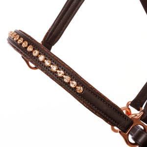 Licol en cuir Falka strass et liseré pailleté — Marron/or rose, vue 4