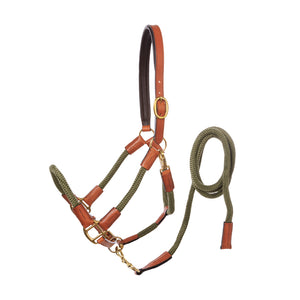 Licol en corde Cavo avec longe — Cognac/vert kaki