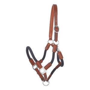 Licol en corde Cavo avec longe — Cognac/bleu marine