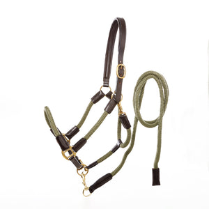 Licol en corde Cavo avec longe — Marron/vert kaki