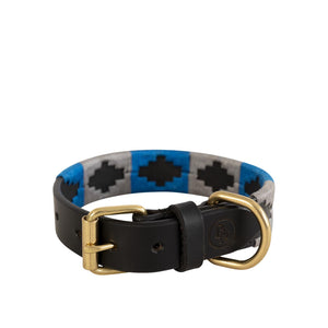 Collier pour chien BR en cuir brodé bleu-gris