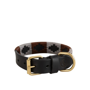 Collier pour chien BR en cuir brodé marron-gris