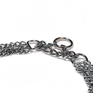 Collier chaîne Sprenger martingale à trois rangées maillons plats polis acier chromé 2 mm