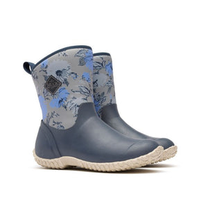 Botte Muck Boot Muckster II Mid bleu a motif fleuri, profil droit