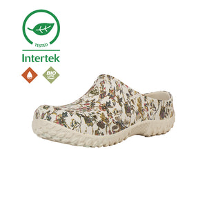 Sabot Muck Boot Muckster Lite Clog beige a motif fleuri, profil droit