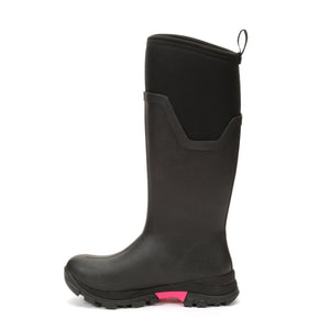 Botte Muck Boot Arctic ICE Tall noire et rose, vue de trois quarts