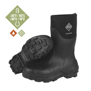 Paire de bottes Muck Boot Muckmaster Mid noires, vue de trois quarts avec semelle crantee