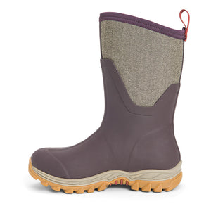 Botte Muck Boot Arctic Sport II Mid bordeaux et grise, vue de trois quarts