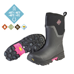 Paire de bottes Muck Boot Arctic ICE Mid, vue de trois quarts avec semelle Vibram Arctic Grip