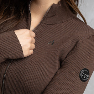 ANKY cardigan zippé coupe ajustée – Chestnut