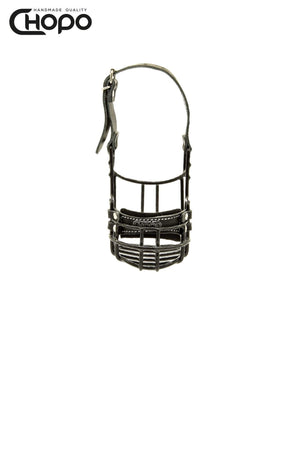 Muselière métal CHOPO sangles cuir, Schnauzer nain mâle, Noir