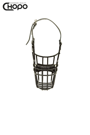 Muselière métal CHOPO sangles cuir, Caniche, teckel mâle, Noir