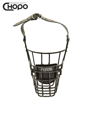 Muselière métal CHOPO sangles cuir, Berger allemand femelle, Noir
