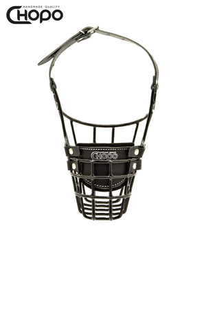 Muselière métal CHOPO sangles cuir, Berger allemand moyen, Noir