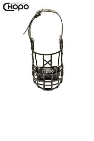 Muselière métal CHOPO sangles cuir, Schnauzer moyen femelle, Noir