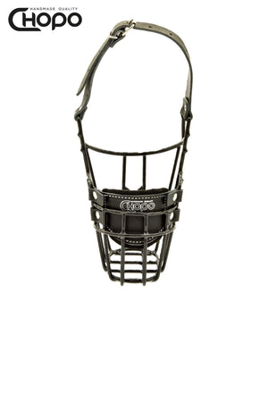 Muselière métal CHOPO sangles cuir, Bull terrier femelle, Noir