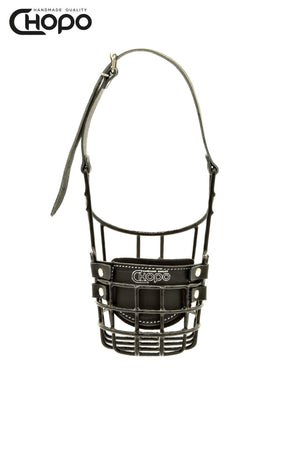 Muselière métal CHOPO sangles cuir, Rottweiler femelle, Noir