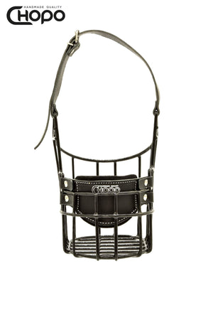 Muselière métal CHOPO sangles cuir, Terre-neuve mâle, Noir