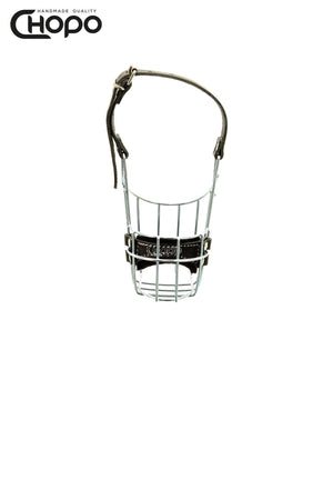 Muselière métal CHOPO sangles cuir, Spitz, Zinc