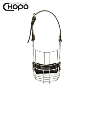Muselière métal CHOPO sangles cuir, Schnauzer nain mâle, Zinc