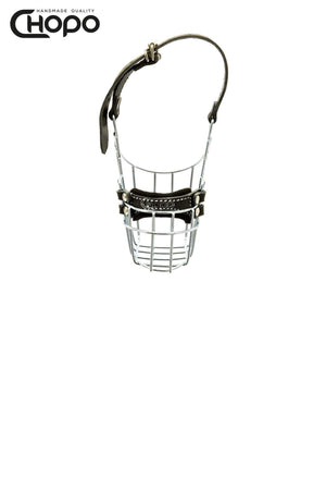 Muselière métal CHOPO sangles cuir, Caniche, teckel femelle, Zinc