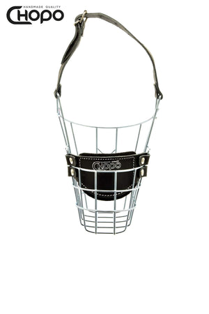 Muselière métal CHOPO sangles cuir, Berger allemand moyen, Zinc