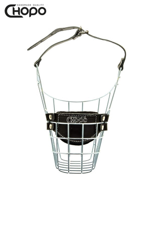 Muselière métal CHOPO sangles cuir, Berger allemand mâle, Zinc