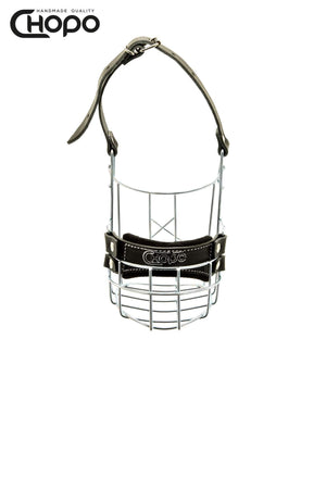 Muselière métal CHOPO sangles cuir, Schnauzer moyen mâle, Zinc