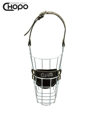 Muselière métal CHOPO sangles cuir, Dalmatien mâle, Zinc